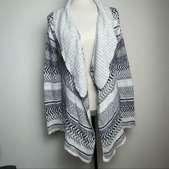 White Gray and Navy Blue Long Sleeve Open Cardigan Sweater Cotton Sweater size M - Picture 11 of 11